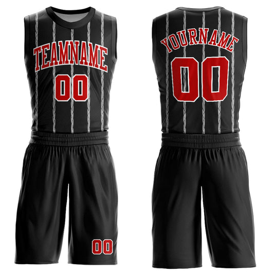Custom Black Red-White Round Neck Sublimation Basketball Uniform Jersey - Main View