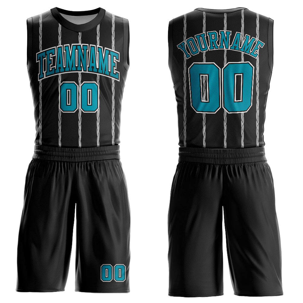 Custom Black Teal-White Round Neck Sublimation Basketball Uniform Jersey - Main View