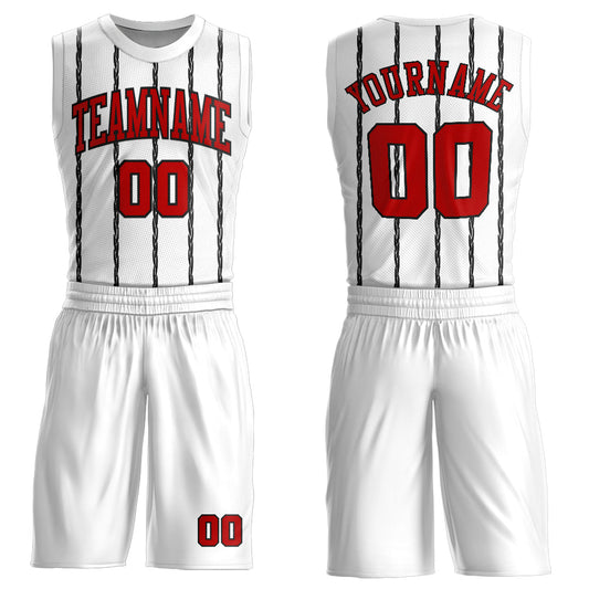 Custom White Red-Black Round Neck Sublimation Basketball Uniform Jersey - Main View