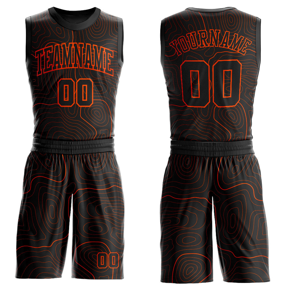 Custom Black Orange Round Neck Sublimation Basketball Uniform Jersey - Main View