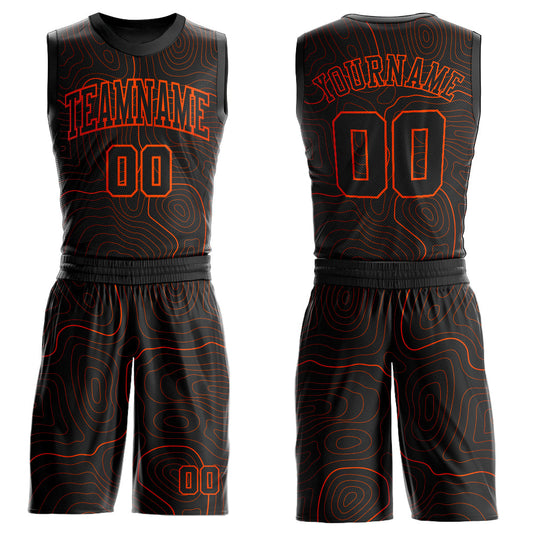 Custom Black Orange Round Neck Sublimation Basketball Uniform Jersey - Main View