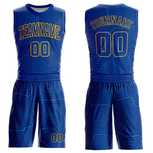 Custom Royal Gold Round Neck Sublimation Basketball Uniform Jersey - Main View