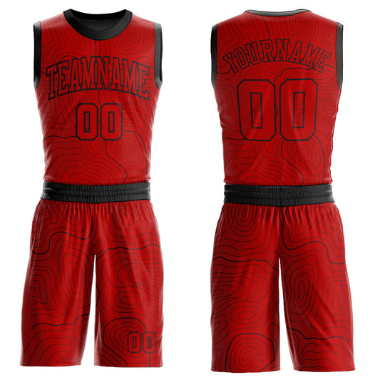 Custom Red Black Round Neck Sublimation Basketball Uniform Jersey - Main View