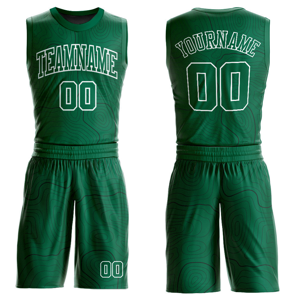 Custom Kelly Green White Round Neck Sublimation Basketball Uniform Jersey - Main View