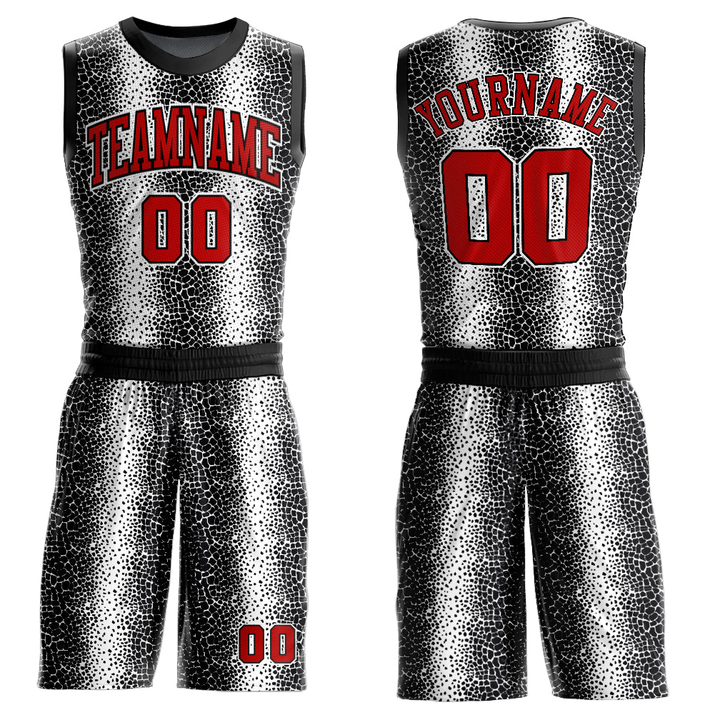 Custom Black Red-White Animal Fur Print Round Neck Sublimation Basketball Uniform Jersey - Main View