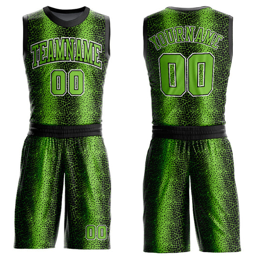 Custom Black Neon Green-White Animal Fur Print Round Neck Sublimation Basketball Uniform Jersey - Main View