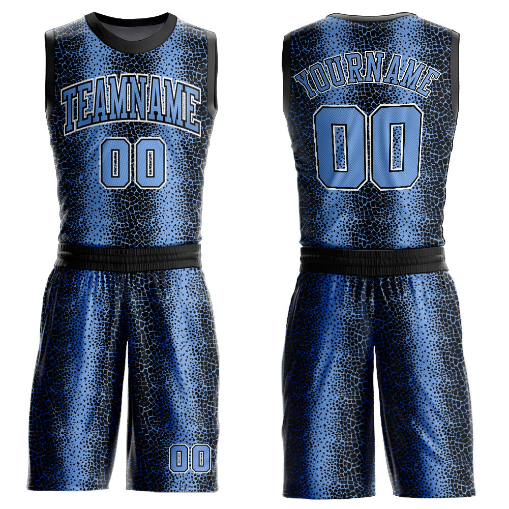 Custom Black Light Blue-White Animal Fur Print Round Neck Sublimation Basketball Uniform Jersey - Main View