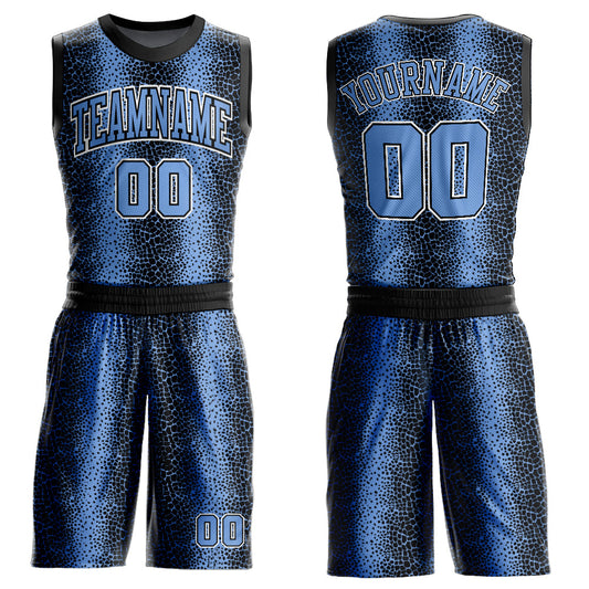 Custom Black Light Blue-White Animal Fur Print Round Neck Sublimation Basketball Uniform Jersey - Main View