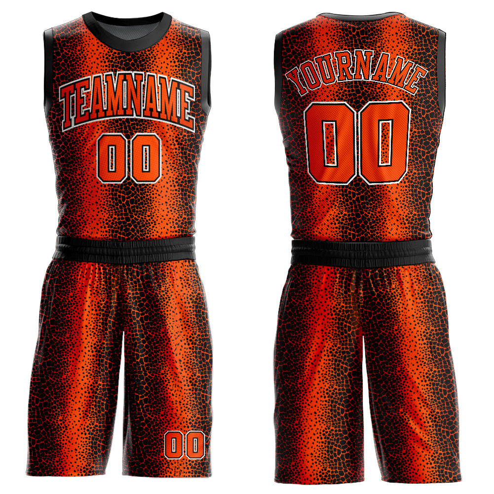 Custom Black Orange-White Animal Fur Print Round Neck Sublimation Basketball Uniform Jersey - Main View