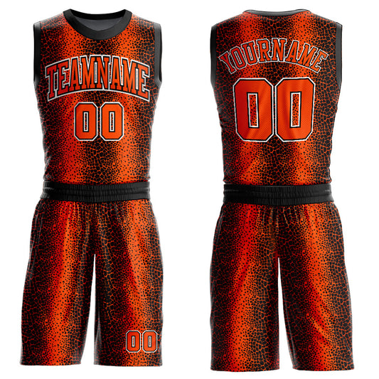Custom Black Orange-White Animal Fur Print Round Neck Sublimation Basketball Uniform Jersey - Main View
