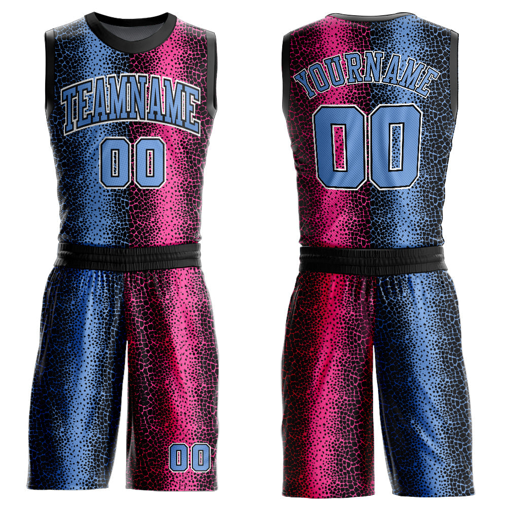 Custom Black Light Blue-Pink Animal Fur Print Round Neck Sublimation Basketball Uniform Jersey - Main View
