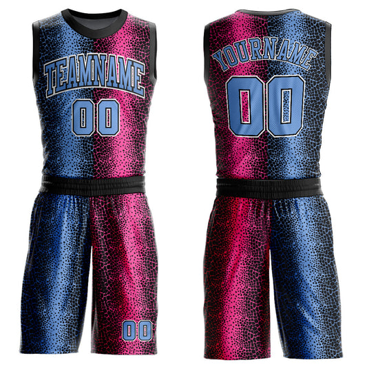 Custom Black Light Blue-Pink Animal Fur Print Round Neck Sublimation Basketball Uniform Jersey - Main View