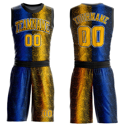 Custom Black Gold-Royal Animal Fur Print Round Neck Sublimation Basketball Uniform Jersey - Main View