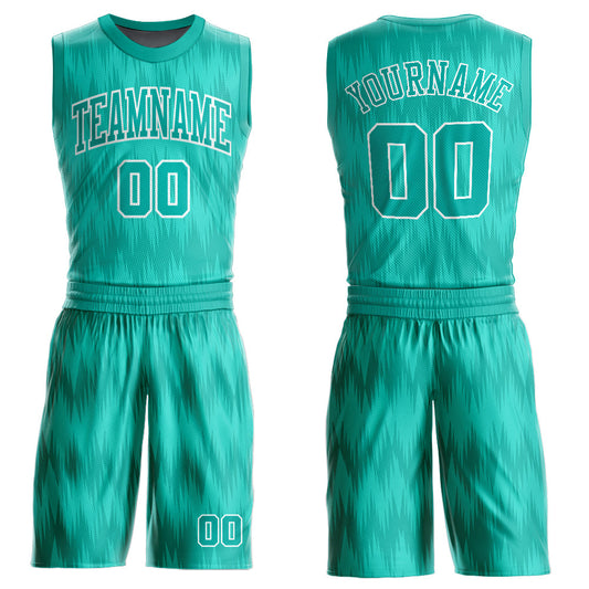 Custom Aqua White Round Neck Sublimation Basketball Uniform Jersey - Main View