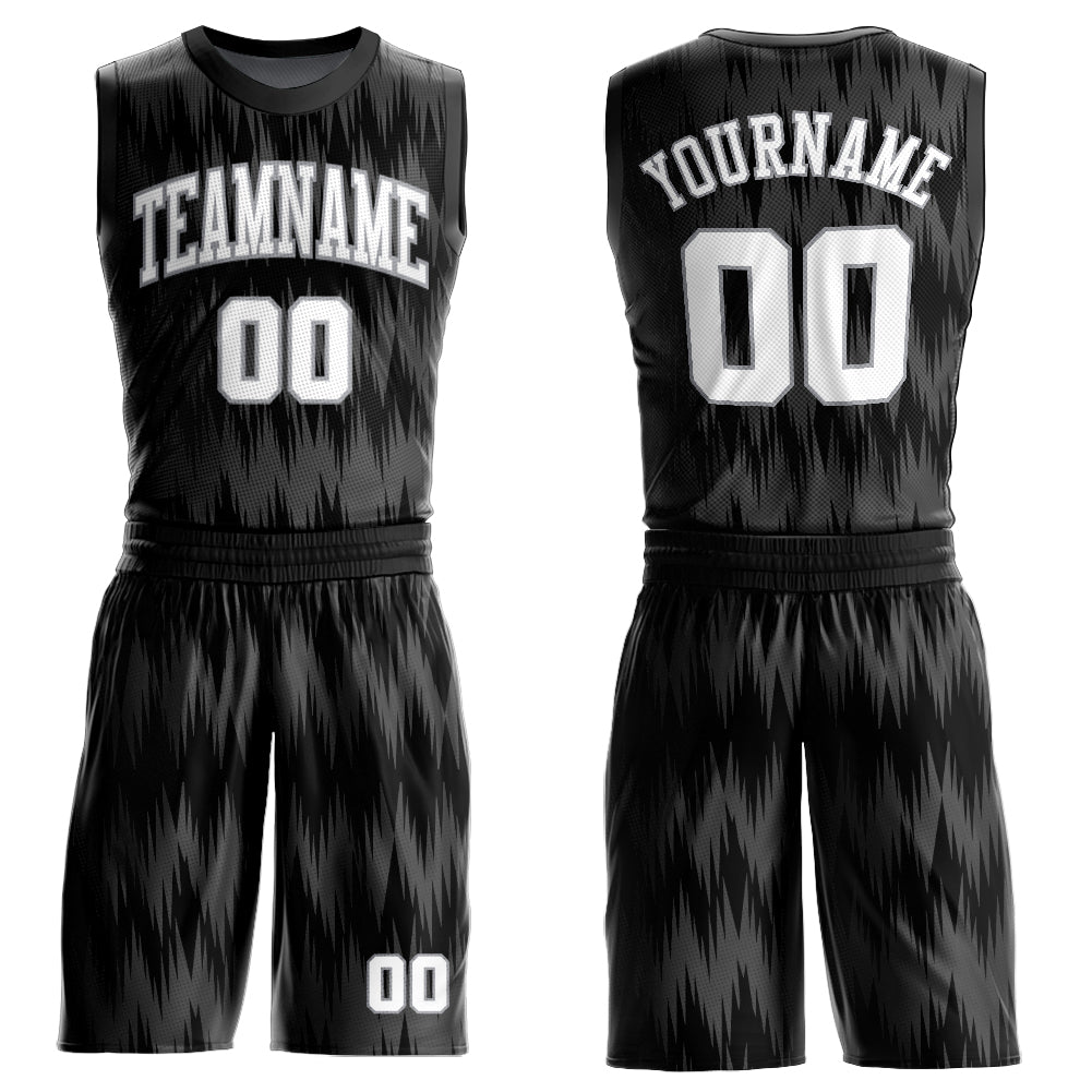 Custom Black White-Light Gray Round Neck Sublimation Basketball Uniform Jersey - Main View