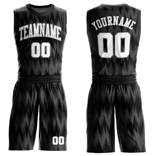 Custom Black White-Light Gray Round Neck Sublimation Basketball Uniform Jersey - Main View
