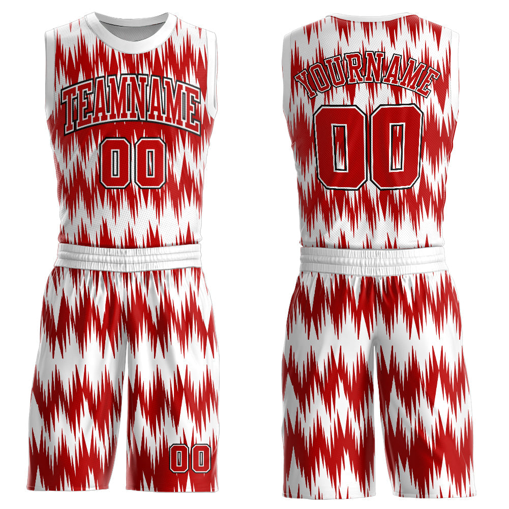 Custom White Red-Black Round Neck Sublimation Basketball Uniform Jersey - Main View