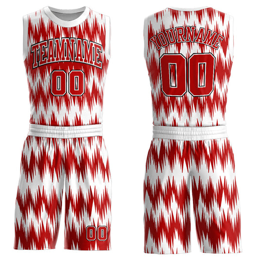 Custom White Red-Black Round Neck Sublimation Basketball Uniform Jersey - Main View