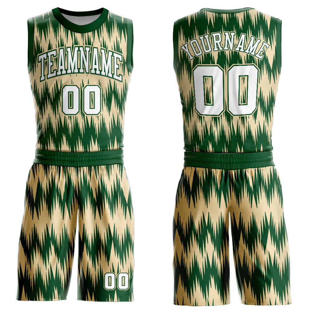 Custom Green White-Cream Round Neck Sublimation Basketball Uniform Jersey - Main View