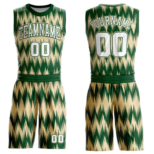 Custom Green White-Cream Round Neck Sublimation Basketball Uniform Jersey - Main View