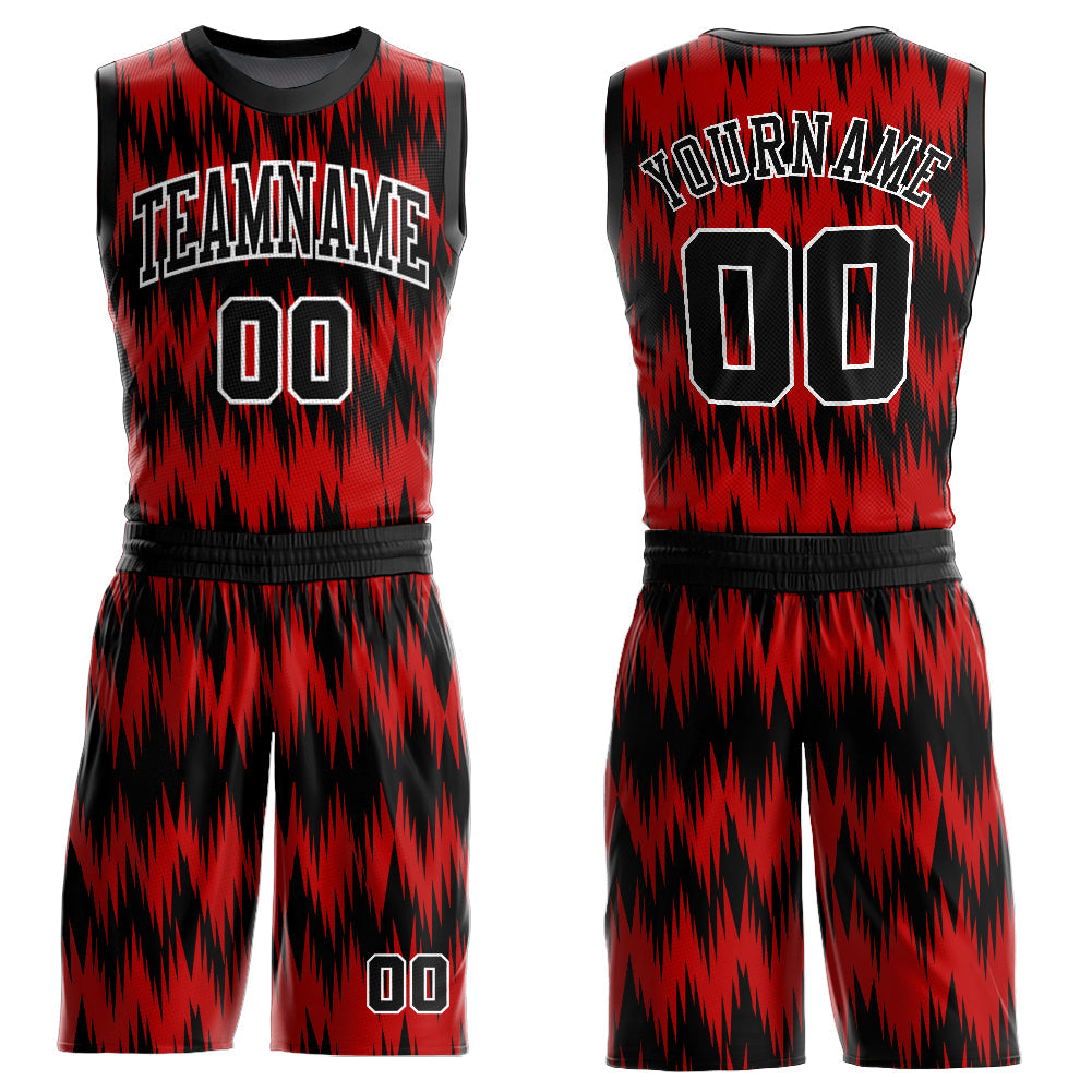 Custom Black Red-White Round Neck Sublimation Basketball Uniform Jersey - Main View