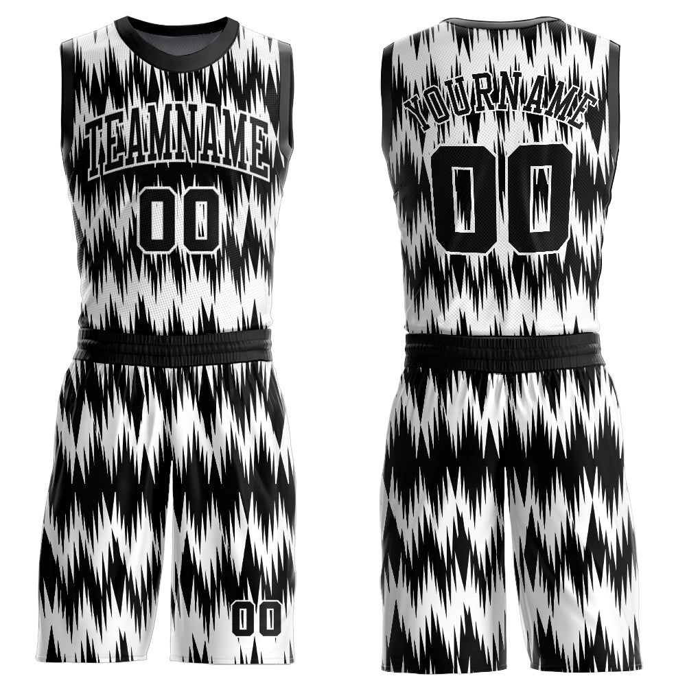 Custom Black White Round Neck Sublimation Basketball Uniform Jersey - Main View