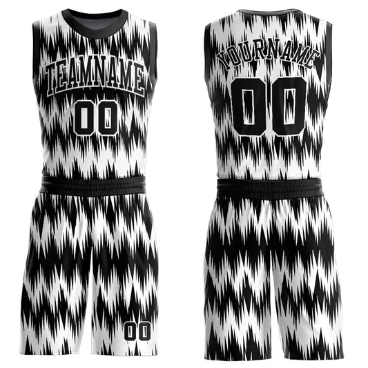 Custom Black White Round Neck Sublimation Basketball Uniform Jersey - Main View