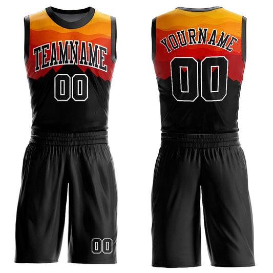 Custom Black Gold-Red Round Neck Sublimation Basketball Uniform Jersey - Main View