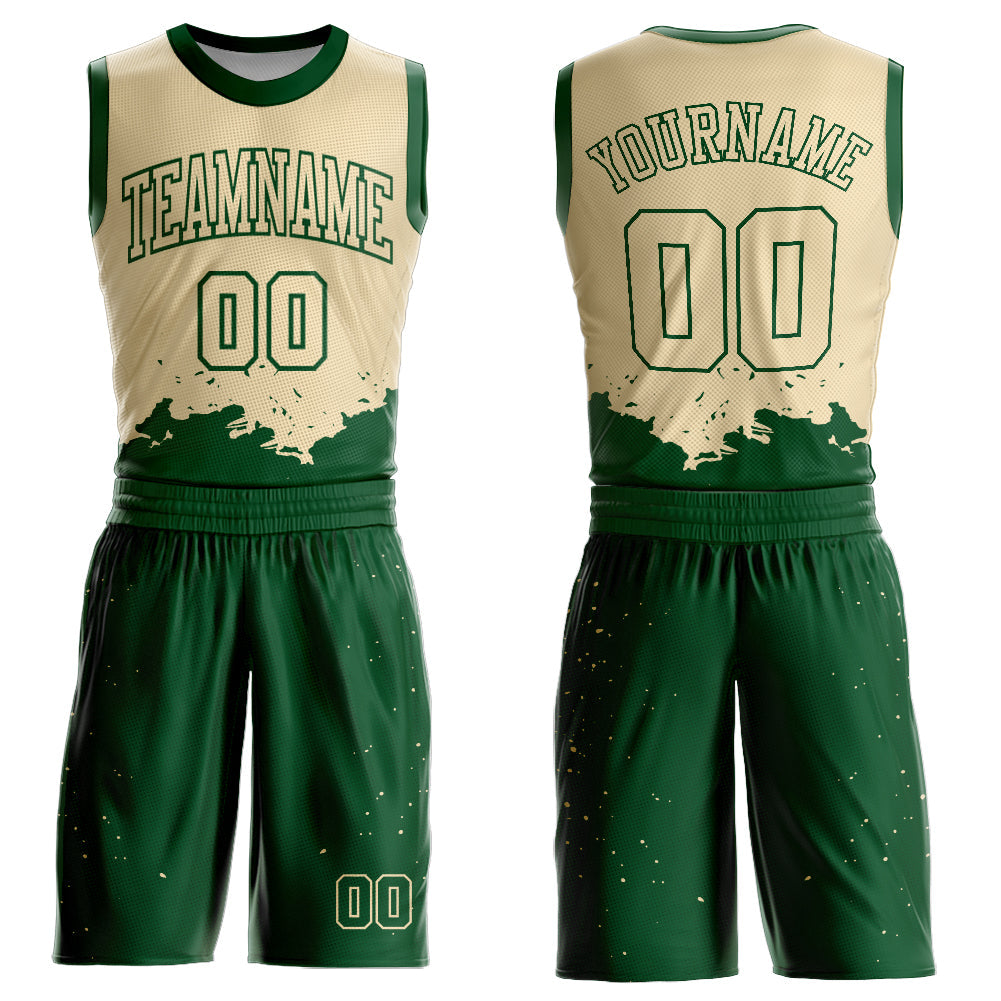 Custom Cream Green Color Splash Round Neck Sublimation Basketball Uniform Jersey - Main View