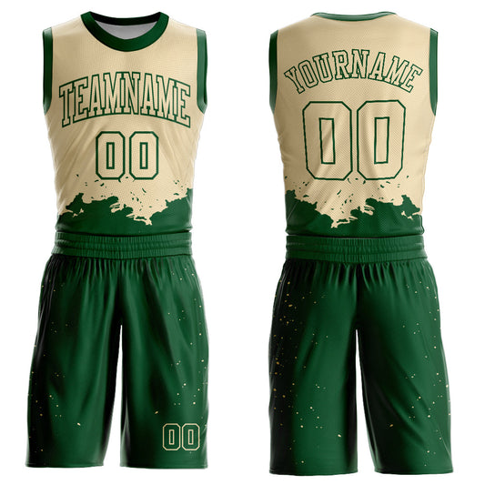 Custom Cream Green Color Splash Round Neck Sublimation Basketball Uniform Jersey - Main View