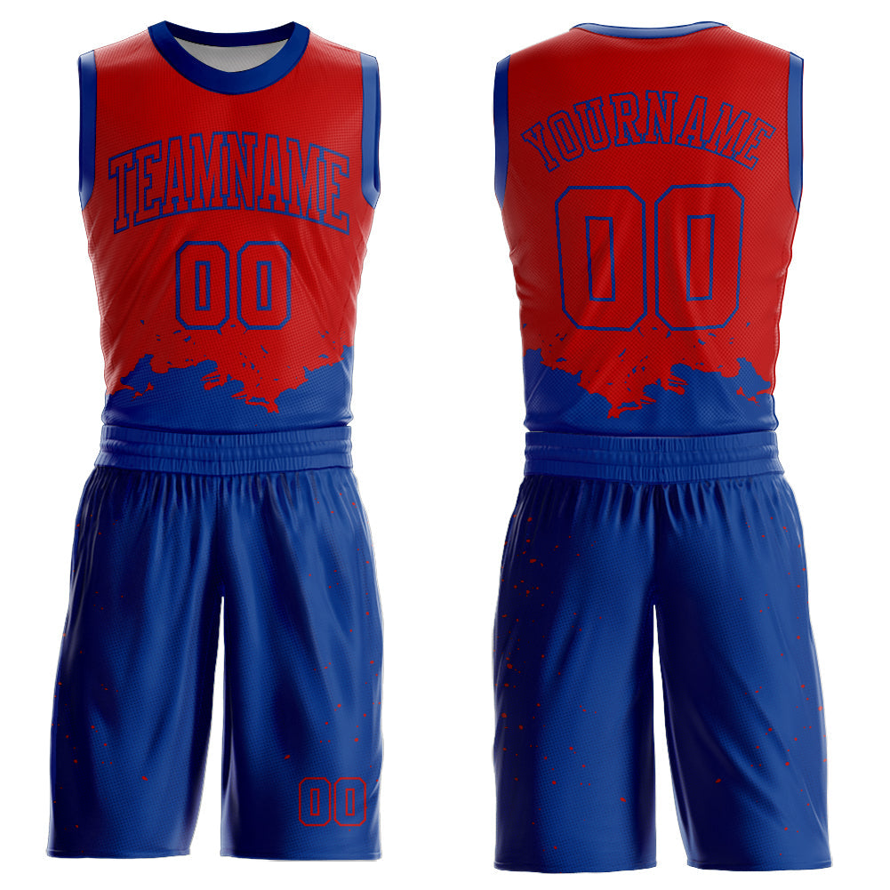 Custom Red Royal Color Splash Round Neck Sublimation Basketball Uniform Jersey - Main View
