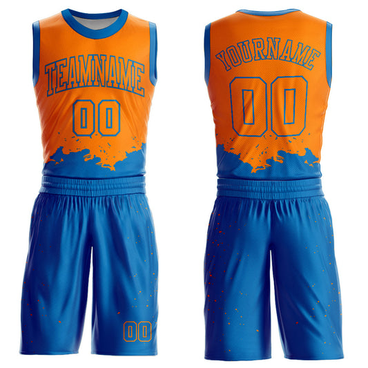 Custom Bay Orange Blue Color Splash Round Neck Sublimation Basketball Uniform Jersey - Main View