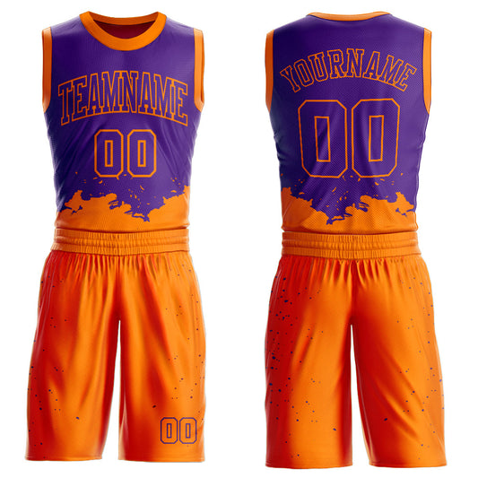 Custom Purple Bay Orange Color Splash Round Neck Sublimation Basketball Uniform Jersey - Main View