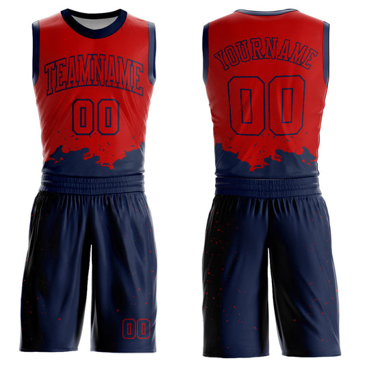 Custom Red Navy Color Splash Round Neck Sublimation Basketball Uniform Jersey - Main View