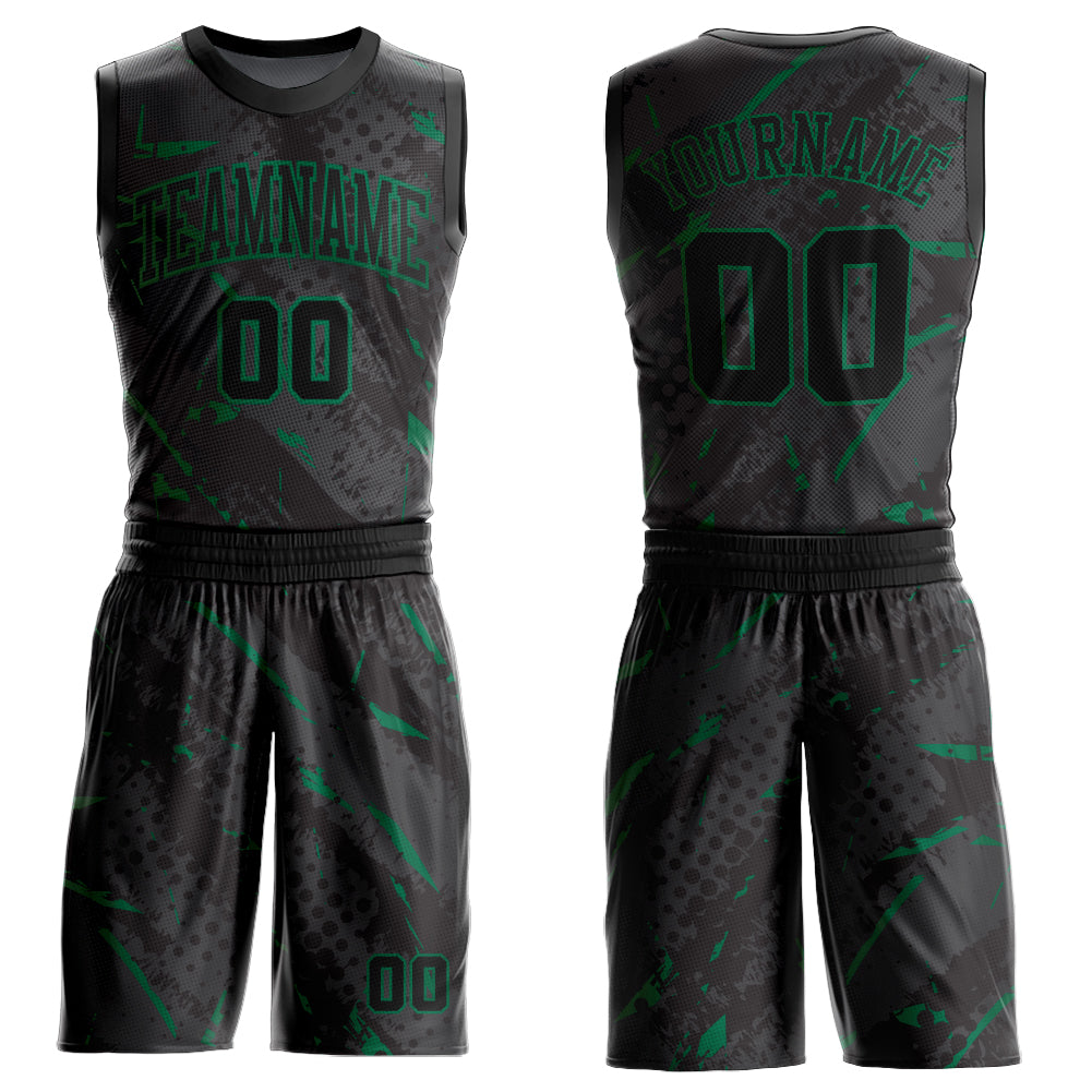 Custom Black Kelly Green Bright Lines Round Neck Sublimation Basketball Uniform Jersey - Main View