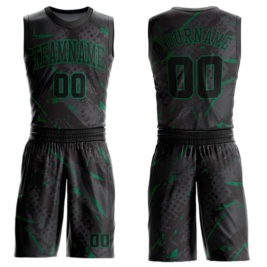 Custom Black Kelly Green Bright Lines Round Neck Sublimation Basketball Uniform Jersey - Main View