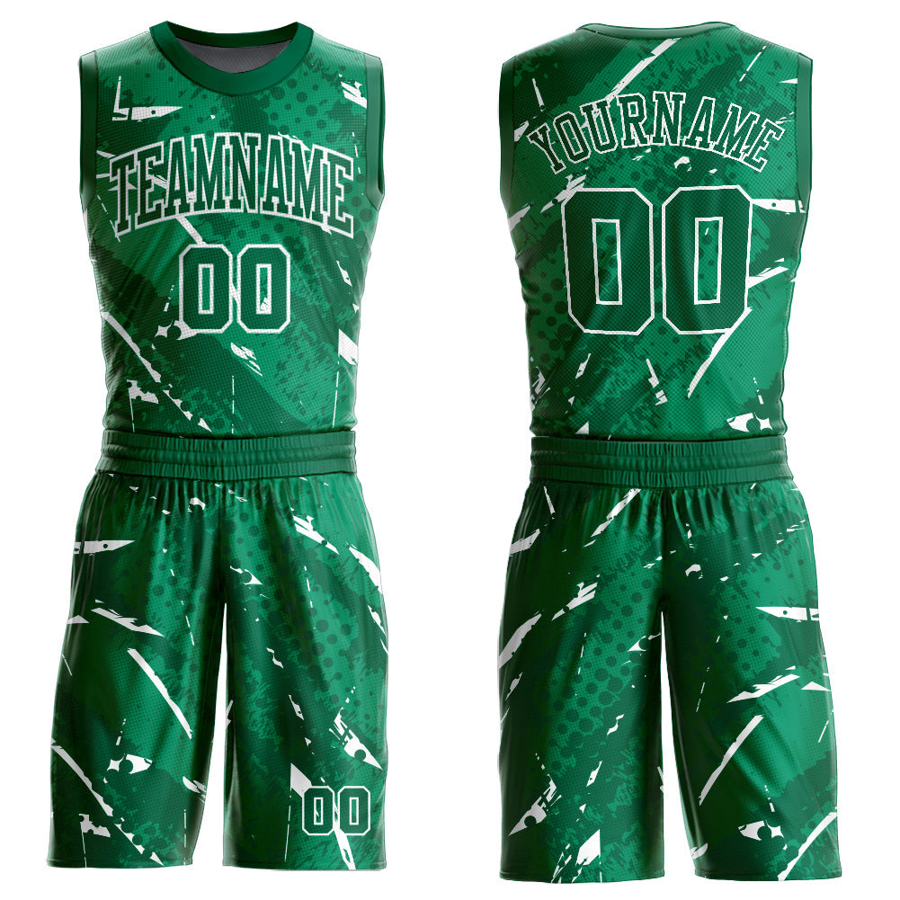 Custom Green White Bright Lines Round Neck Sublimation Basketball Uniform Jersey - Main View