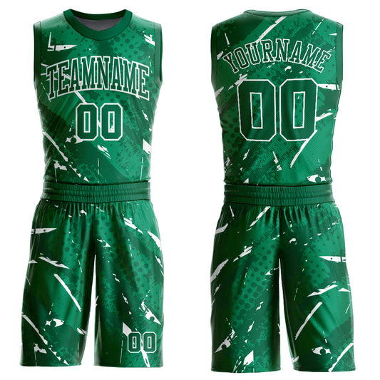 Custom Green White Bright Lines Round Neck Sublimation Basketball Uniform Jersey - Main View