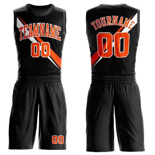 Custom Black Orange-White Diagonal Lines Round Neck Sublimation Basketball Uniform Jersey - Main View