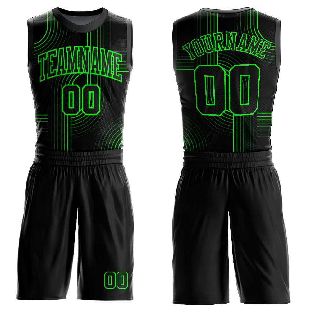 Custom Black Aurora Green Tracks Round Neck Sublimation Basketball Uniform Jersey - Main View