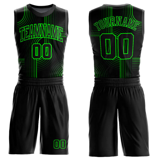 Custom Black Aurora Green Tracks Round Neck Sublimation Basketball Uniform Jersey - Main View