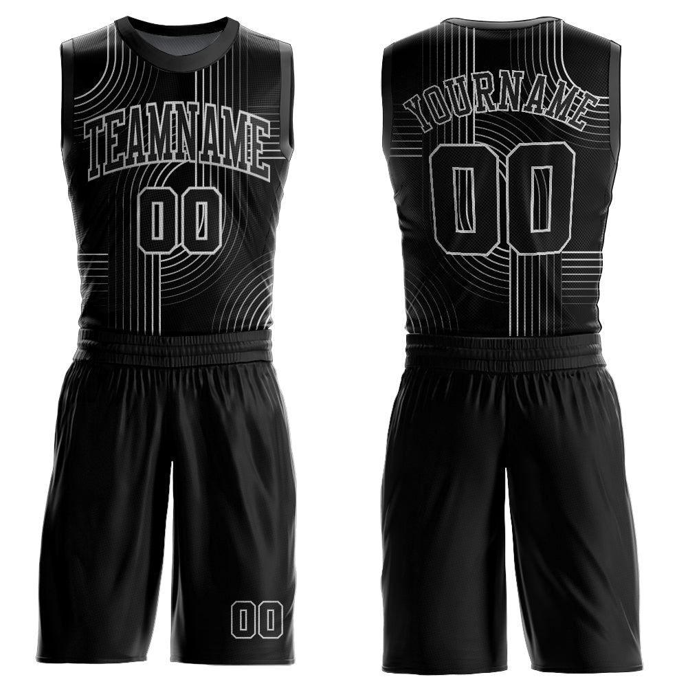 Custom Black Light Gray Tracks Round Neck Sublimation Basketball Uniform Jersey - Main View