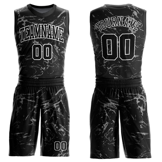 Custom Black White-Gray Abstract Grunge Art Round Neck Sublimation Basketball Uniform Jersey - Main View