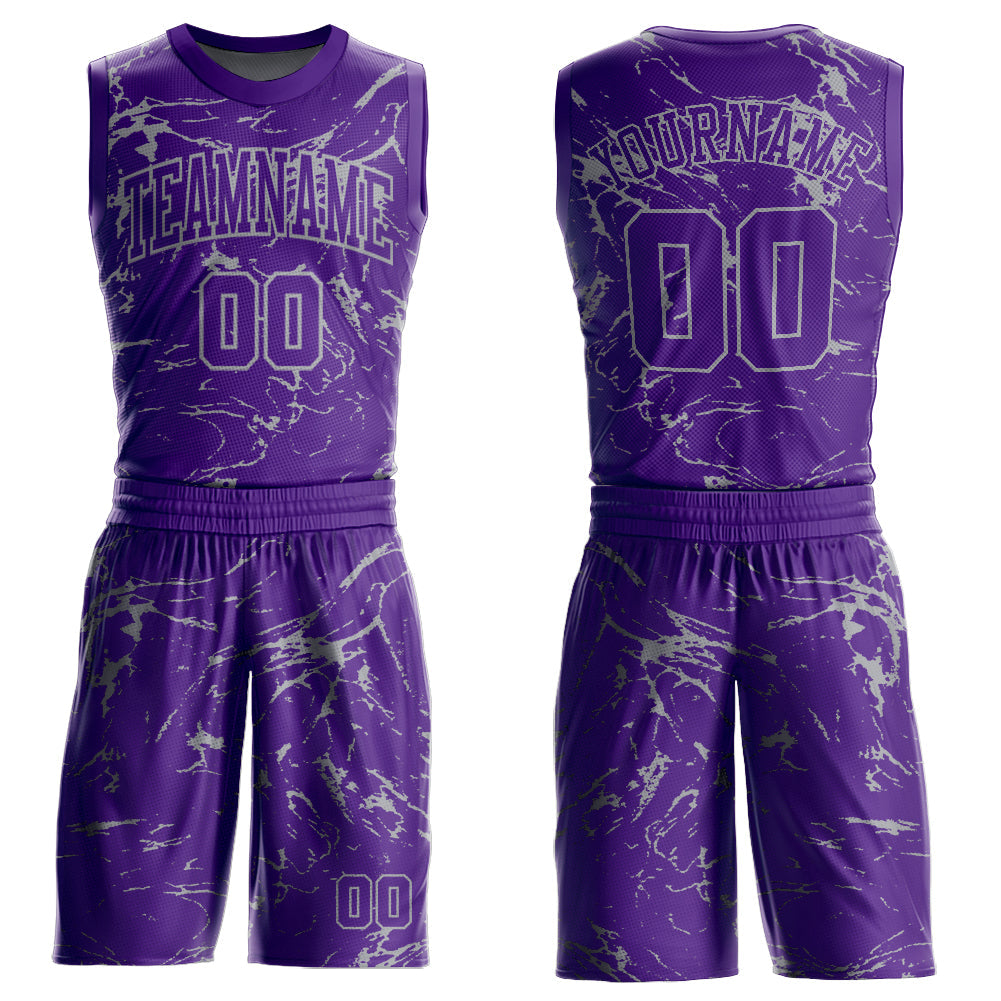 Custom Purple Light Gray Abstract Grunge Art Round Neck Sublimation Basketball Uniform Jersey - Main View