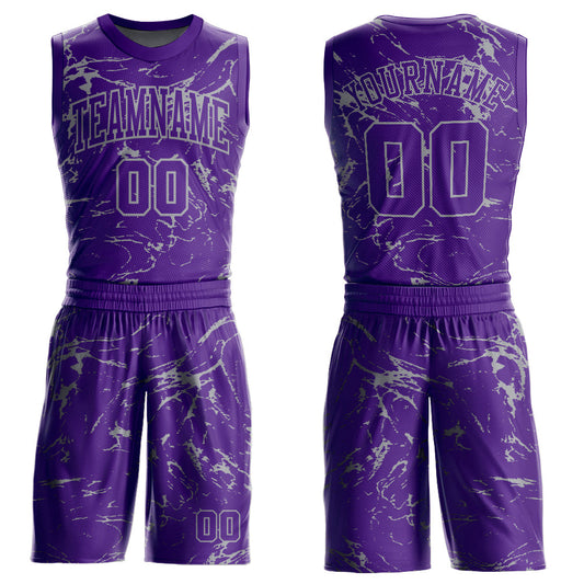 Custom Purple Light Gray Abstract Grunge Art Round Neck Sublimation Basketball Uniform Jersey - Main View