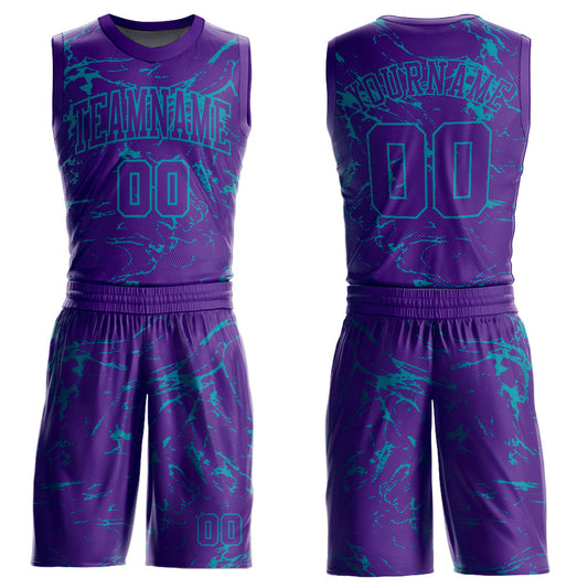 Custom Purple Teal Abstract Grunge Art Round Neck Sublimation Basketball Uniform Jersey - Main View