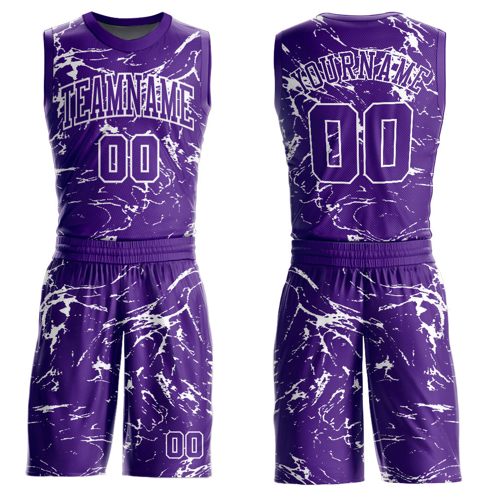 Custom Purple White Abstract Grunge Art Round Neck Sublimation Basketball Uniform Jersey - Main View