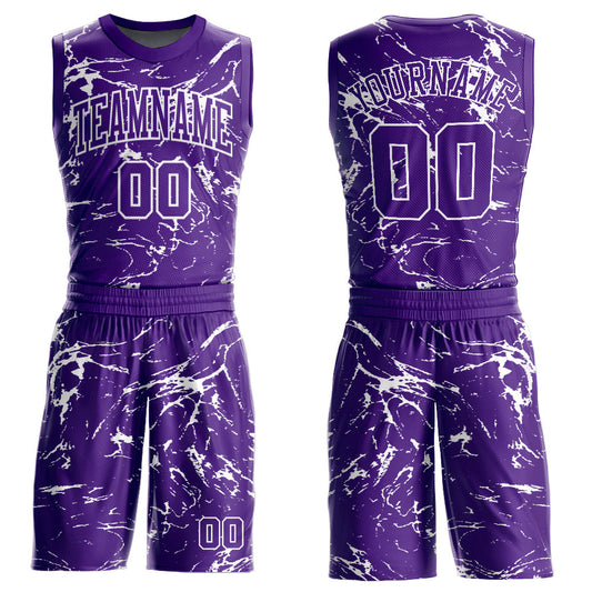 Custom Purple White Abstract Grunge Art Round Neck Sublimation Basketball Uniform Jersey - Main View