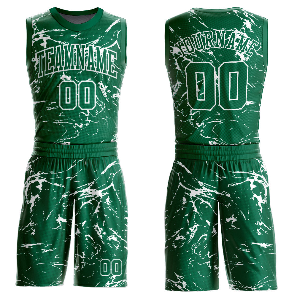 Custom Kelly Green White Abstract Grunge Art Round Neck Sublimation Basketball Uniform Jersey - Main View