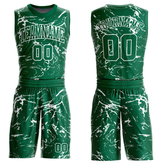 Custom Kelly Green White Abstract Grunge Art Round Neck Sublimation Basketball Uniform Jersey - Main View